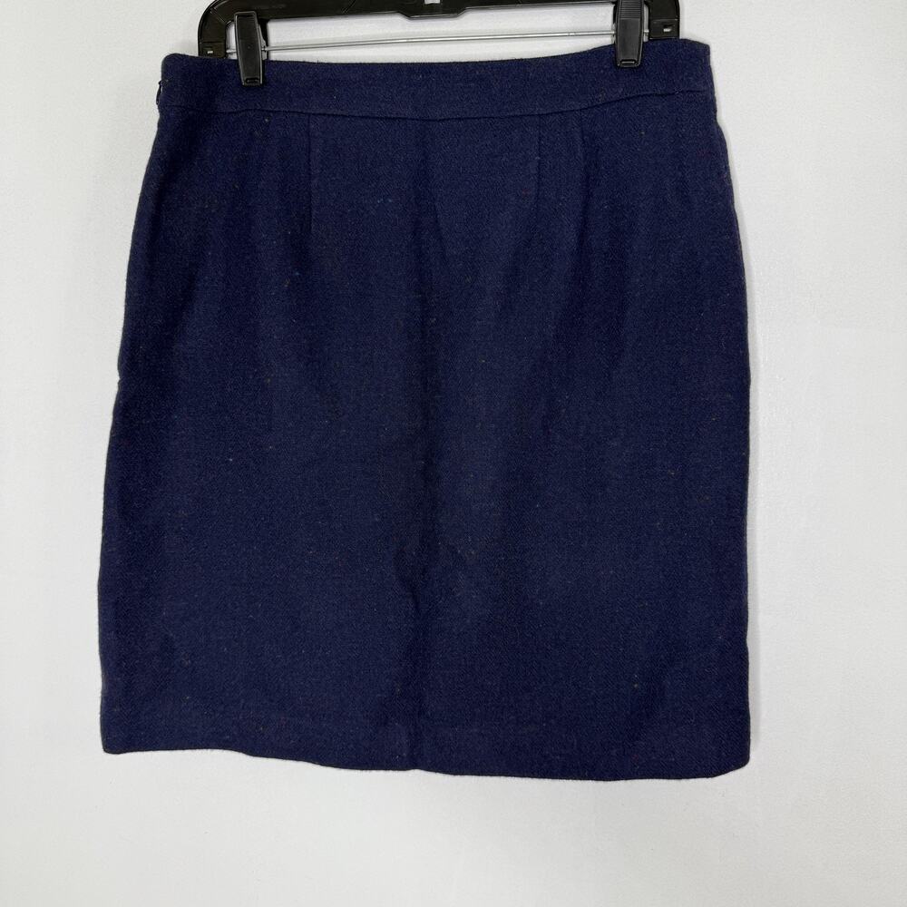 Talbots Skirt Womens 10 Navy Wool Blend Tweed Gold Button Lined Career - Picture 7 of 8
